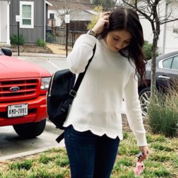 J. Crew Sweaters - J crew cream robbed neck scallop hem sweater